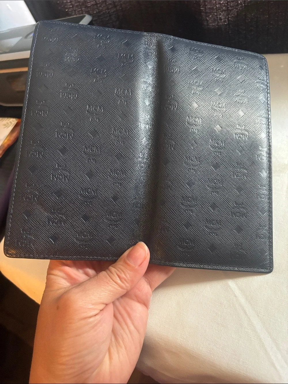MCM Blue  Embossed Long Bifold Wallet